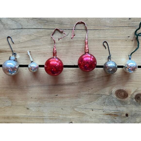 6 vintage mercury glass round Christmas ornaments. Pink/silver. Small. USA? - Picture 1 of 4